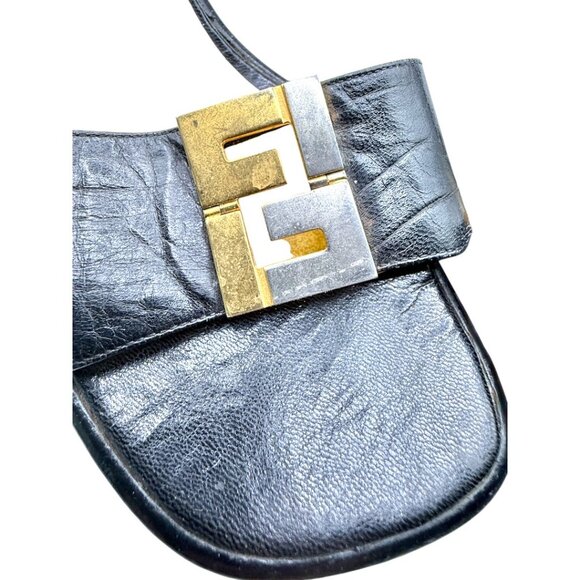 Fendi FF Logo Black Leather Ankle Strap Heels Sandals IT 36 Gold Silver Hardware - Picture 9 of 11